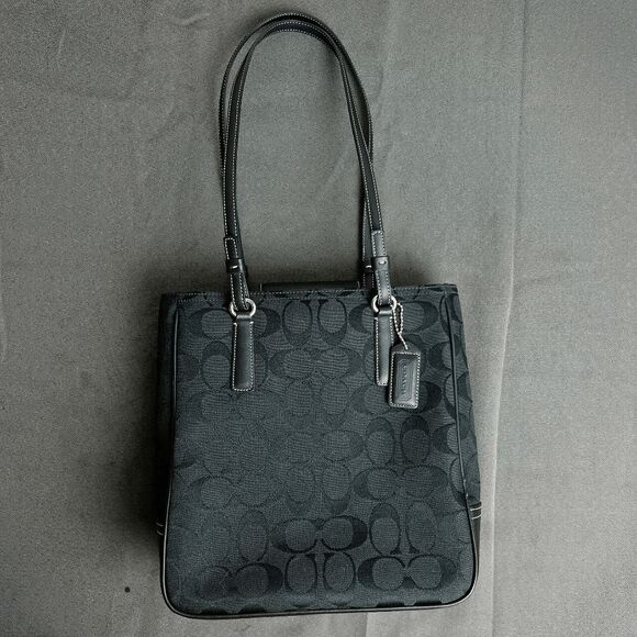 Coach Handbags - COACH Signature 6090 Black Jacquard Leather Lunch Tote Bag